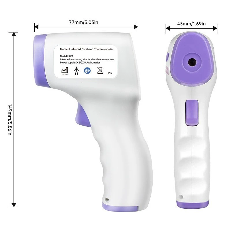 Thermomètre Infrarouge Portable de Qualité Médicale Rapide Précis, Affichage Rétroéclairé 3 Couleurs pour Mesurer la Température Adulte